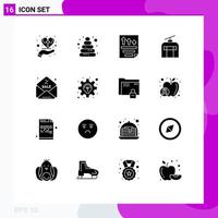 Solid Glyph Pack of 16 Universal Symbols of discount traveling data holiday report Editable Vector Design Elements