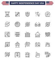 USA Independence Day Line Set of 25 USA Pictograms of backetball sports american bat ball Editable USA Day Vector Design Elements