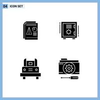 Pictogram Set of 4 Simple Solid Glyphs of report safe box chart box school bus Editable Vector Design Elements