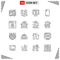 16 Icons Line Style Grid Based Creative Outline Symbols for Website Design Simple Line Icon Signs Isolated on White Background 16 Icon Set vector