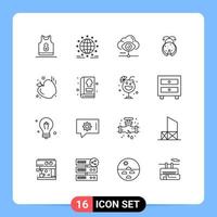 16 User Interface Outline Pack of modern Signs and Symbols of ladybug bug network share view Editable Vector Design Elements