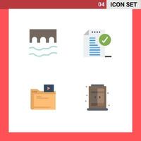 Mobile Interface Flat Icon Set of 4 Pictograms of bridge office monument approved movie Editable Vector Design Elements