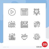 Outline Pack of 9 Universal Symbols of home blueprint communications blue folder Editable Vector Design Elements