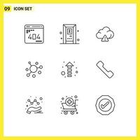 Universal Icon Symbols Group of 9 Modern Outlines of up arrow cloud crypto currency coin Editable Vector Design Elements