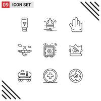 Set of 9 Modern UI Icons Symbols Signs for locker smart fingers world plane Editable Vector Design Elements