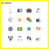 Pictogram Set of 16 Simple Flat Colors of card services bag gear hand Editable Pack of Creative Vector Design Elements