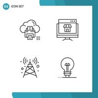 Mobile Interface Line Set of 4 Pictograms of cloud shopping printer marketing signal Editable Vector Design Elements