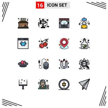 Set of 16 Vector Flat Color Filled Lines on Grid for shop credit building card cloud Editable Creative Vector Design Elements