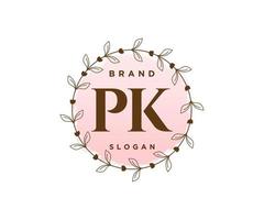 logotipo femenino pk inicial. utilizable para logotipos de naturaleza, salón, spa, cosmética y belleza. elemento de plantilla de diseño de logotipo de vector plano.