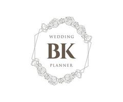 colección de logotipos de monograma de boda con letras iniciales bk, plantillas florales y minimalistas modernas dibujadas a mano para tarjetas de invitación, guardar la fecha, identidad elegante para restaurante, boutique, café en vector