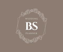 colección de logotipos de monogramas de boda con letras iniciales bs, plantillas florales y minimalistas modernas dibujadas a mano para tarjetas de invitación, guardar la fecha, identidad elegante para restaurante, boutique, café en vector