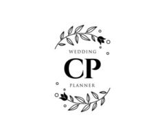 colección de logotipos de monogramas de boda con letras iniciales cp, plantillas florales y minimalistas modernas dibujadas a mano para tarjetas de invitación, guardar la fecha, identidad elegante para restaurante, boutique, café en vector