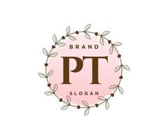 Initial PT feminine logo. Usable for Nature, Salon, Spa, Cosmetic and Beauty Logos. Flat Vector Logo Design Template Element.