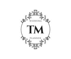 colección de logotipos de monograma de boda con letras iniciales tm, plantillas florales y minimalistas modernas dibujadas a mano para tarjetas de invitación, guardar la fecha, identidad elegante para restaurante, boutique, café en vector