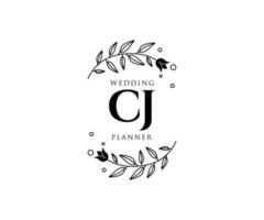 colección de logotipos de monograma de boda con letras iniciales cj, plantillas florales y minimalistas modernas dibujadas a mano para tarjetas de invitación, guardar la fecha, identidad elegante para restaurante, boutique, café en vector