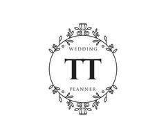 colección de logotipos de monograma de boda con letras iniciales tt, plantillas florales y minimalistas modernas dibujadas a mano para tarjetas de invitación, guardar la fecha, identidad elegante para restaurante, boutique, café en vector