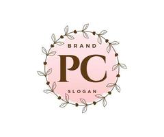 Initial PC feminine logo. Usable for Nature, Salon, Spa, Cosmetic and Beauty Logos. Flat Vector Logo Design Template Element.