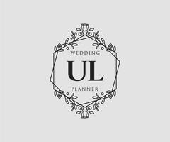 UL Initials letter Wedding monogram logos collection, hand drawn modern minimalistic and floral templates for Invitation cards, Save the Date, elegant identity for restaurant, boutique, cafe in vector