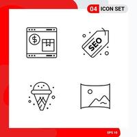 Creative Set of 4 Universal Outline Icons isolated on White Background vector