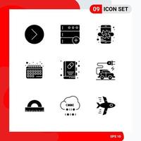 Modern Set of 9 Solid Glyphs and symbols such as medical book booklet marketing book calendar Editable Vector Design Elements