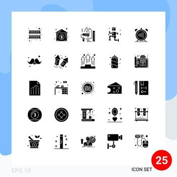 paquete de líneas vectoriales editables de 25 glifos sólidos simples de pintura de alarma muda ejercicio en ejecución elementos de diseño vectorial editables vector