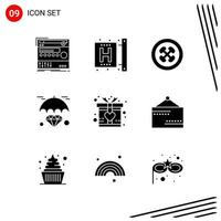 Collection of 9 Vector Icons in solid style Pixle Perfect Glyph Symbols for Web and Mobile Solid Icon Signs on White Background 9 Icons