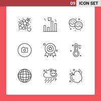Modern Set of 9 Outlines and symbols such as ui image marketing camera eat Editable Vector Design Elements
