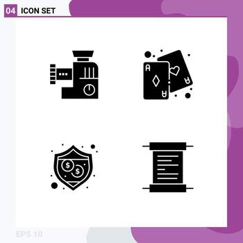 Group of 4 Solid Glyphs Signs and Symbols for mixer security mix game paper Editable Vector Design Elements