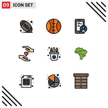 9 Universal Filledline Flat Color Signs Symbols of map craft user paint art Editable Vector Design Elements