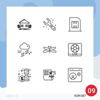 Outline Pack of 9 Universal Symbols of rainy rain wrench cloud mobile Editable Vector Design Elements