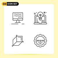4 iconos creativos para el diseño moderno de sitios web y aplicaciones móviles receptivas 4 símbolos de contorno signos sobre fondo blanco paquete de 4 iconos vector