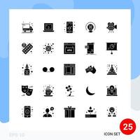 25 Universal Solid Glyphs Set for Web and Mobile Applications education movi volume camera idea Editable Vector Design Elements