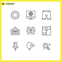 Mobile Interface Outline Set of 9 Pictograms of animal board accessories sign underwear Editable Vector Design Elements