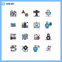 16 Thematic Vector Flat Color Filled Lines and Editable Symbols of presentation monitor pointer laptop e learning Editable Creative Vector Design Elements