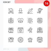 Group of 16 Outlines Signs and Symbols for box valentine electronic love flying baloon Editable Vector Design Elements