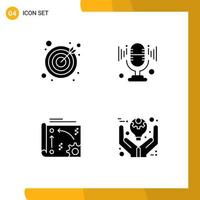 Set of 4 Modern UI Icons Symbols Signs for darts technology mic app business Editable Vector Design Elements