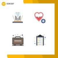 Pictogram Set of 4 Simple Flat Icons of hologram luggage diamond heart check list Editable Vector Design Elements