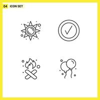 Set of 4 Modern UI Icons Symbols Signs for brightness garbage sun light tick smoke Editable Vector Design Elements