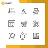9 User Interface Outline Pack of modern Signs and Symbols of website emotion strong browser loading Editable Vector Design Elements