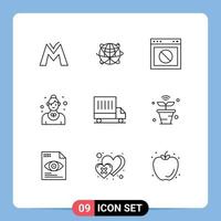 Set of 9 Modern UI Icons Symbols Signs for employee website internet web stop Editable Vector Design Elements