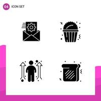 paquete de conjunto de iconos de glifo de 4 iconos sólidos aislados en fondo blanco para aplicaciones móviles y de impresión de diseño de sitios web receptivos vector