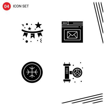 Conjunto de 4 glifos sólidos universales para aplicaciones web y móviles elementos de diseño de vectores editables confeti web star inbox frost