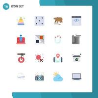 Pack of 16 creative Flat Colors of digital interface bear html code Editable Pack of Creative Vector Design Elements