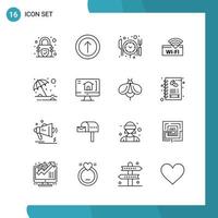 Vector Pack of 16 Outline Symbols Line Style Icon Set on White Background for Web and Mobile