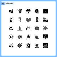 Pack of 25 Modern Solid Glyphs Signs and Symbols for Web Print Media such as celebration office checked globe school Editable Vector Design Elements