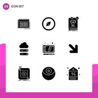 Set of 9 Modern UI Icons Symbols Signs for data big orientation rules leader Editable Vector Design Elements