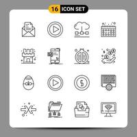 16 Black Icon Pack Outline Symbols Signs for Responsive designs on white background 16 Icons Set vector