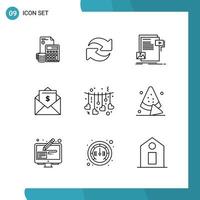 Vector Pack of 9 Outline Symbols Line Style Icon Set on White Background for Web and Mobile