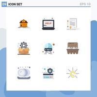 Modern Set of 9 Flat Colors Pictograph of configuration gear business cog document Editable Vector Design Elements