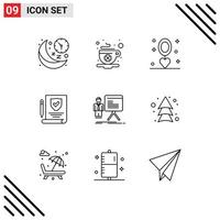 conjunto de 9 iconos de interfaz de usuario modernos signos de símbolos para presentación collar de seguro de día de papel elementos de diseño vectorial editables vector